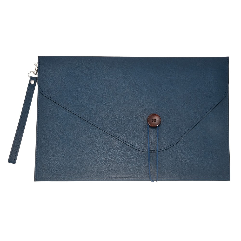 PU Leather A4 File Folder, Waterproof Envelope Holder with Handle, Blue