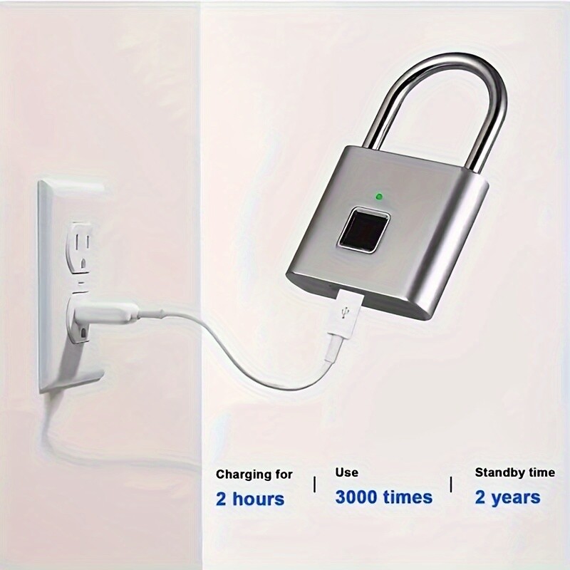 1pc Alloy Mini Smart Fingerprint Padlock-USB Rechargeable No Assembly Required