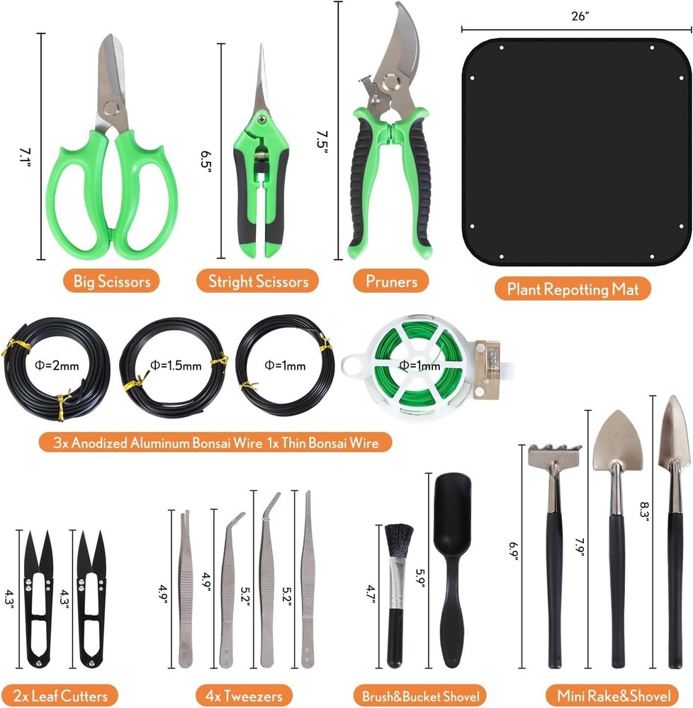 Bonsai Tools Kit 20 Pcs Garden Tools Set for Starters, Includes Bonsai Wire K...