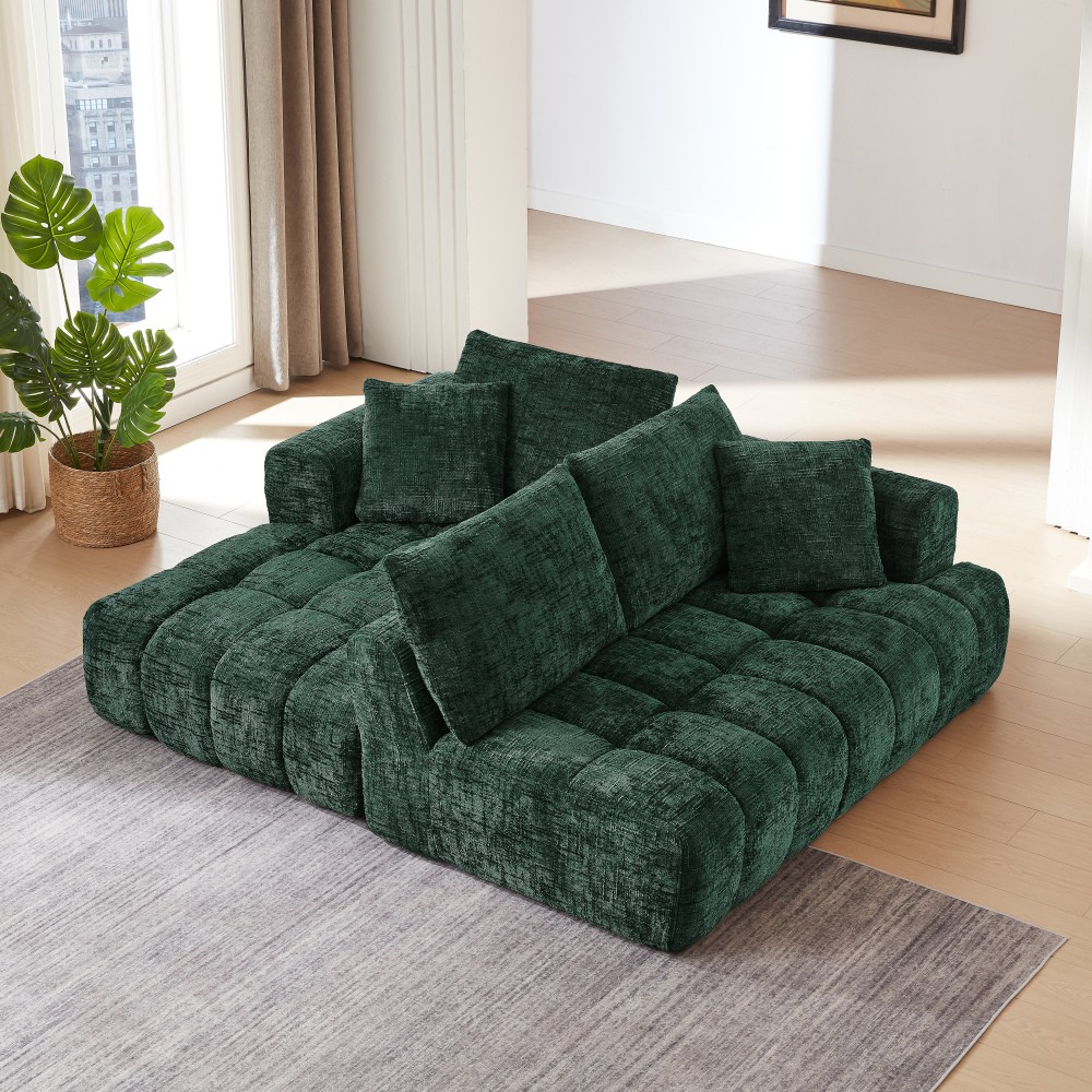 Chenille L-Shape Sectional Sofa Sleeper w/ No Assembly, Dark Green