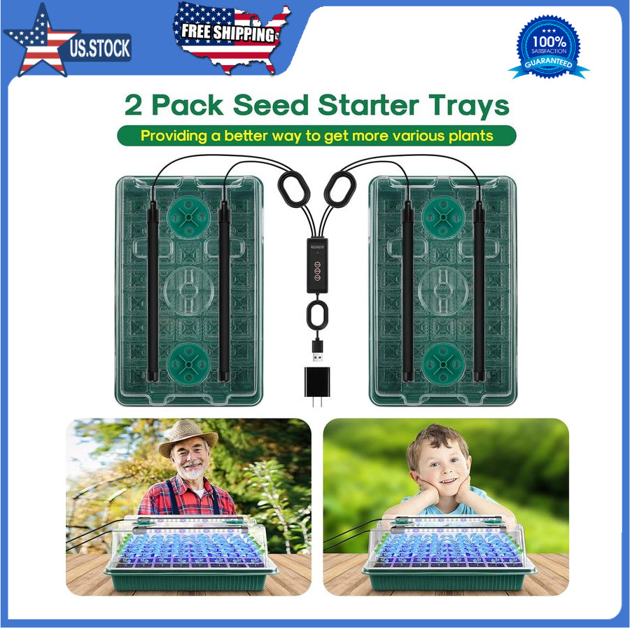 Seed Starter Tray with Grow Light,2 Pack 80 Cells Seedling Tray Kit