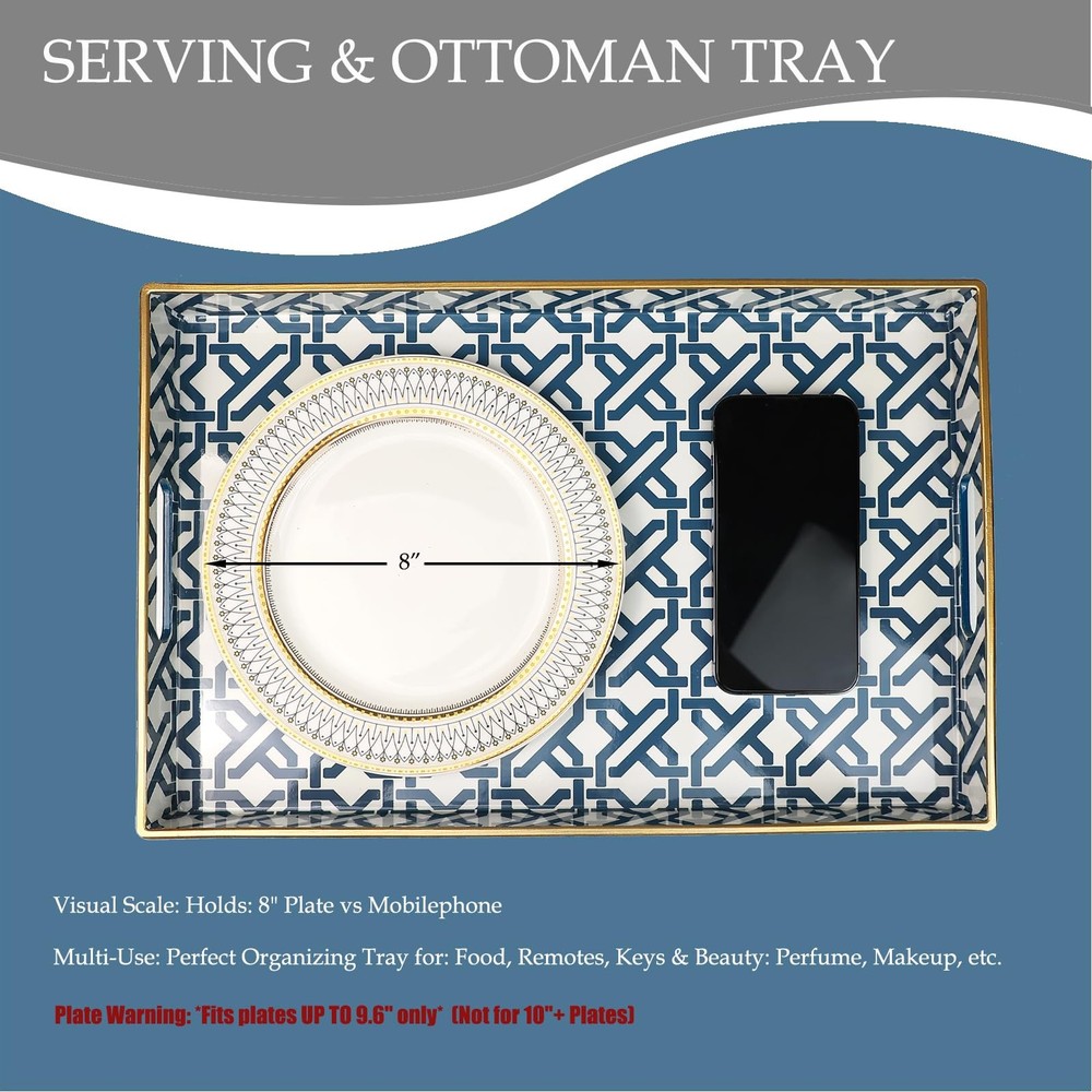 White Plastic Marbling Rectangular Decorative Serving Tray 15.6x10.2 Inch