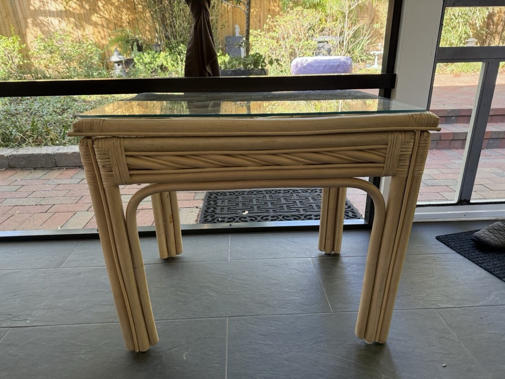 Wooden Side Table/ Rattan