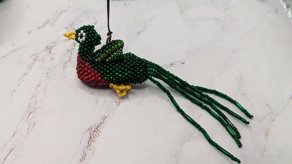 Emerald Green Decorative Bottle And Beaded Hanging Bird