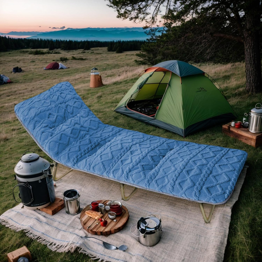 Folding Camping Cot Pad - Portable & Comfortable Outdoor Sleeping Mat with Elas