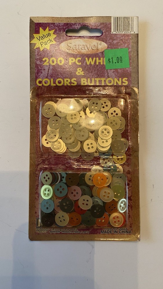 Vintage Buttons Saravel White Colors Value Pack Opened