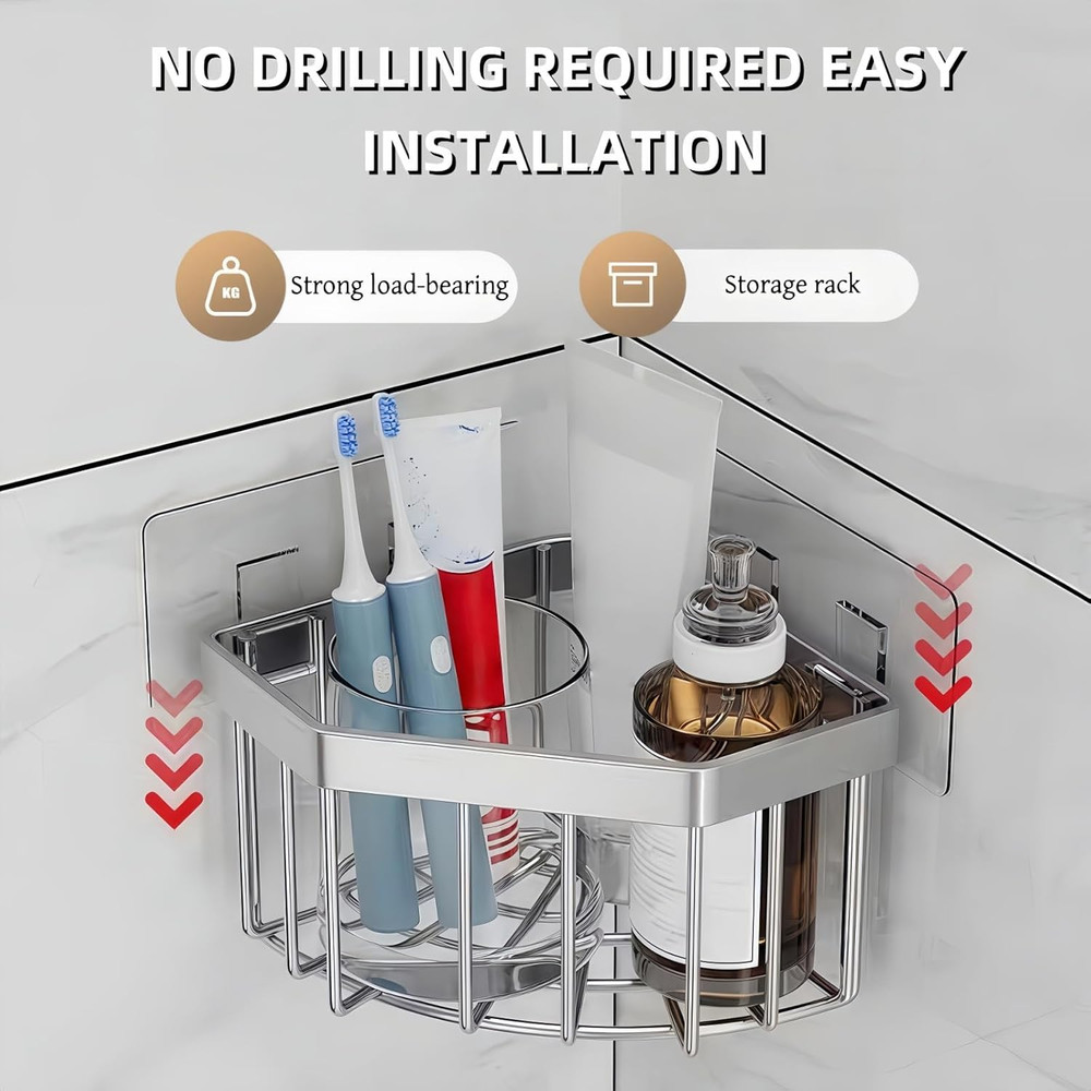 Wall Mounted Sink Caddy Organizer, Carbon Steel Kitchen Sponge Holder with 2 Adh