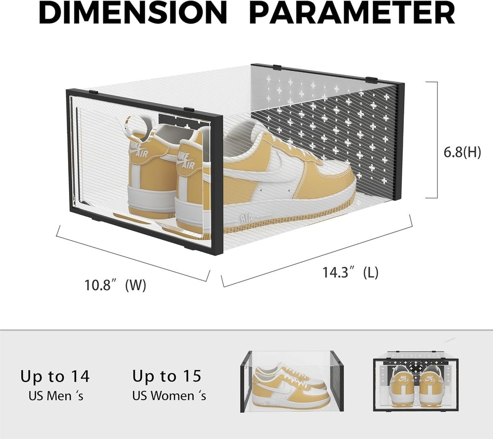 XXL Shoe Storage Box Fit for Size 14, Clear Plastic Stackable Shoe Organizer ...