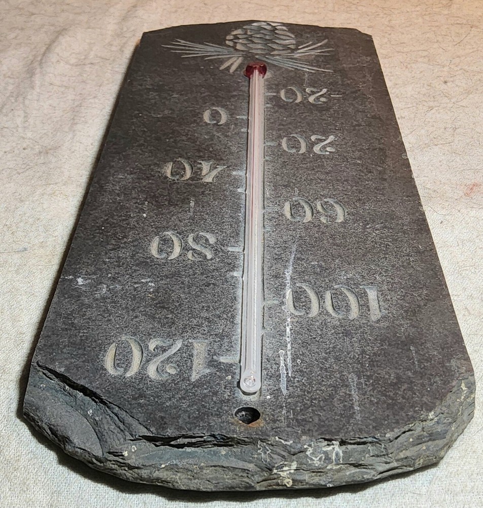 HEAVY SLATE WORKING THERMOMETER DISPLAY SIGN WITH PINEAPPLE ETCHED INTO BOTTOM