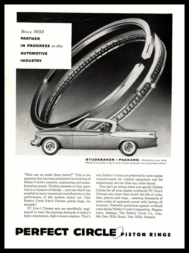 1958 Studebaker Packard Coupe Perfect Circle Piston Rings Hagerstown IN Print Ad