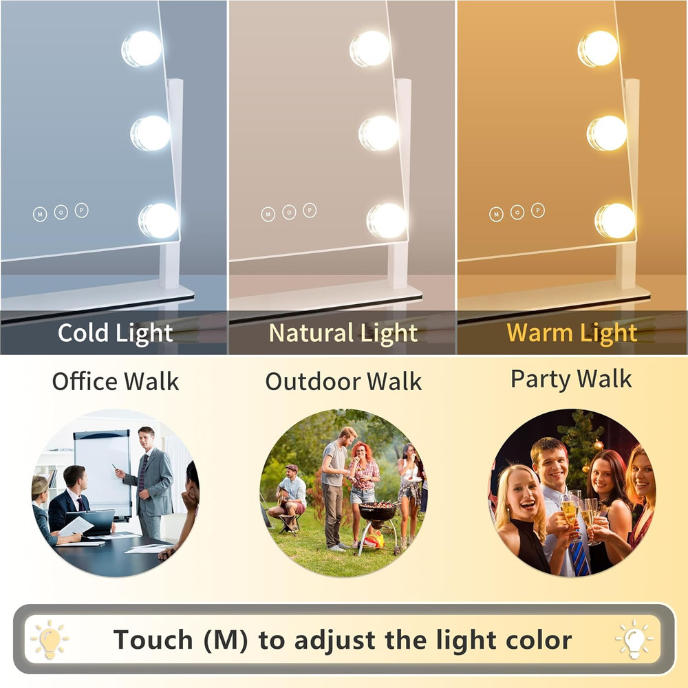 Lighted Vanity Mirror with 9 Dimmable Bulbs and 10X Magnification, White
