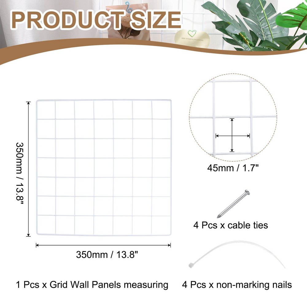 Grid Wall Panels, 13.8" x 13.8" Display Holders Hanging Frame, White