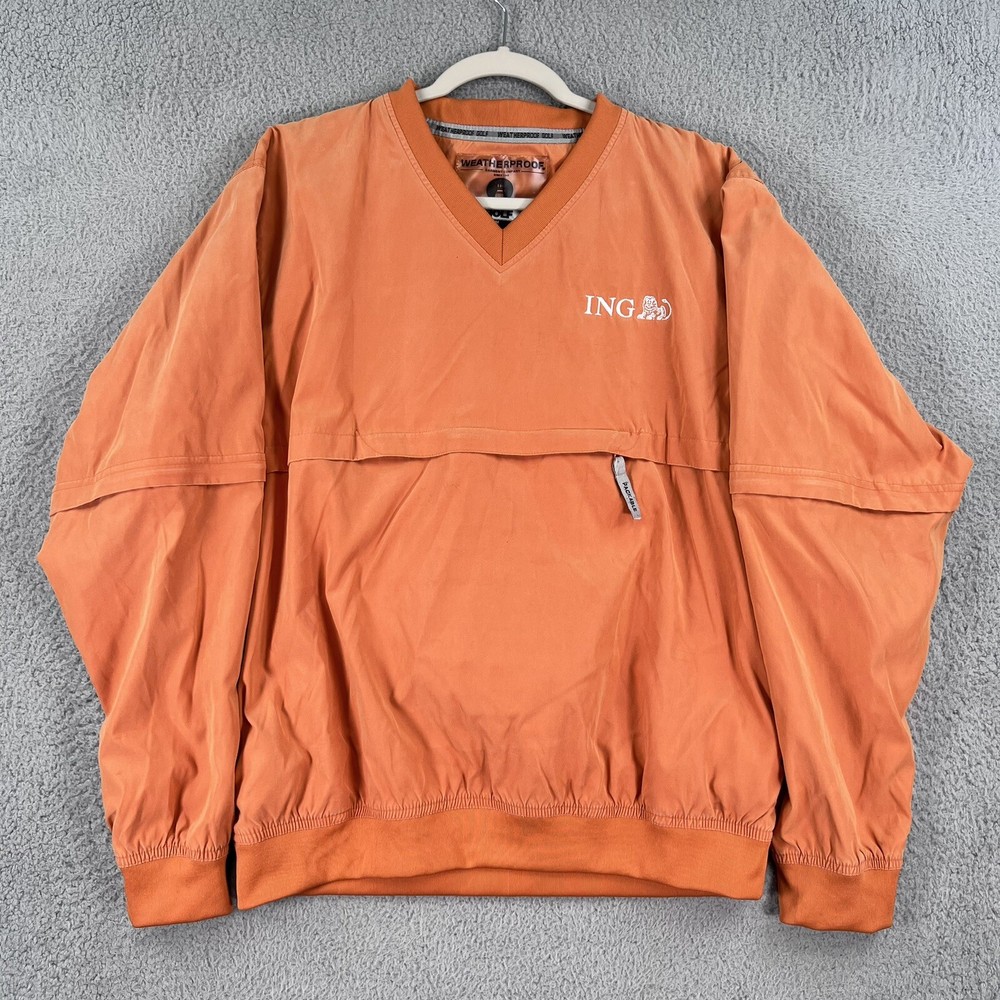 ING Financial Golf Pullover Mens Medium Orange Weatherproof Brand