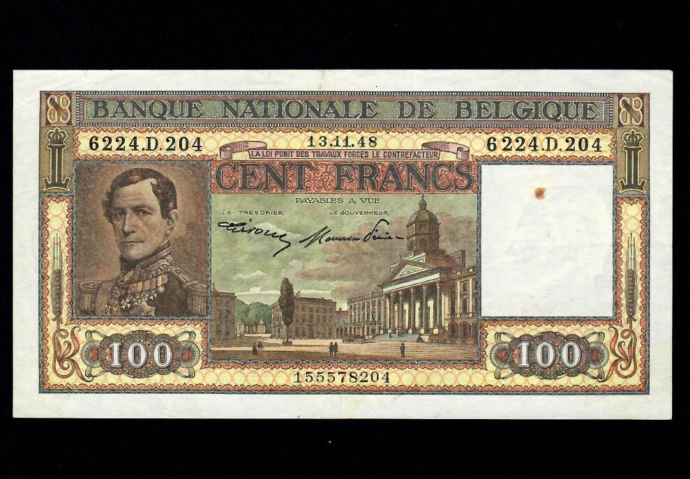 Belgium 100 Francs 1948  P-126  EF
