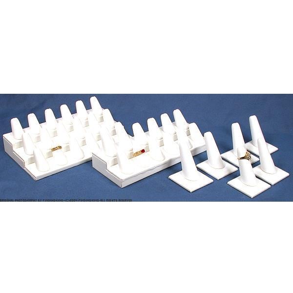 36 White Faux Leather Ring Displays