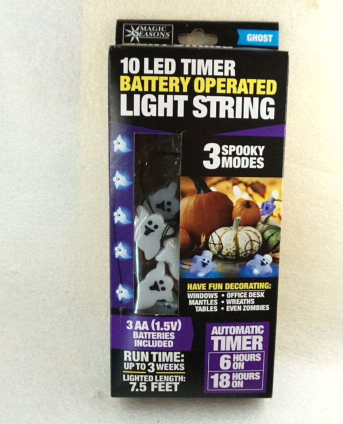 Halloween 10 LED Light String Ghosts Battery Operated Timer 3 Modes