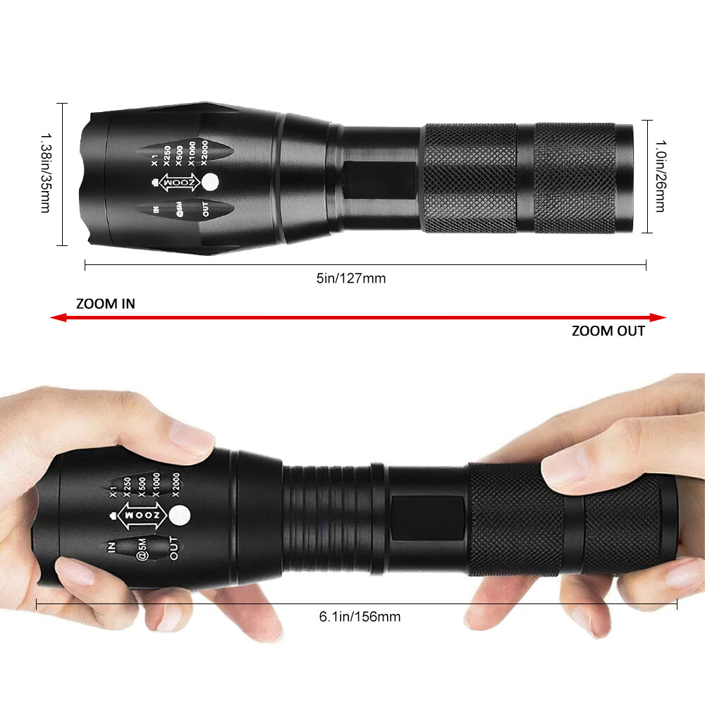 Super-Bright 90000LM Lamp LED Tactical Flashlight 5 Modes Zoomable Torch Light
