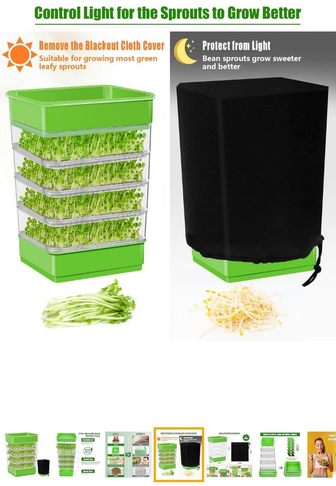 UQM2 Sprouts Growing Kit 2 Available 4 Tier Stackable New Box & Blackout Cover