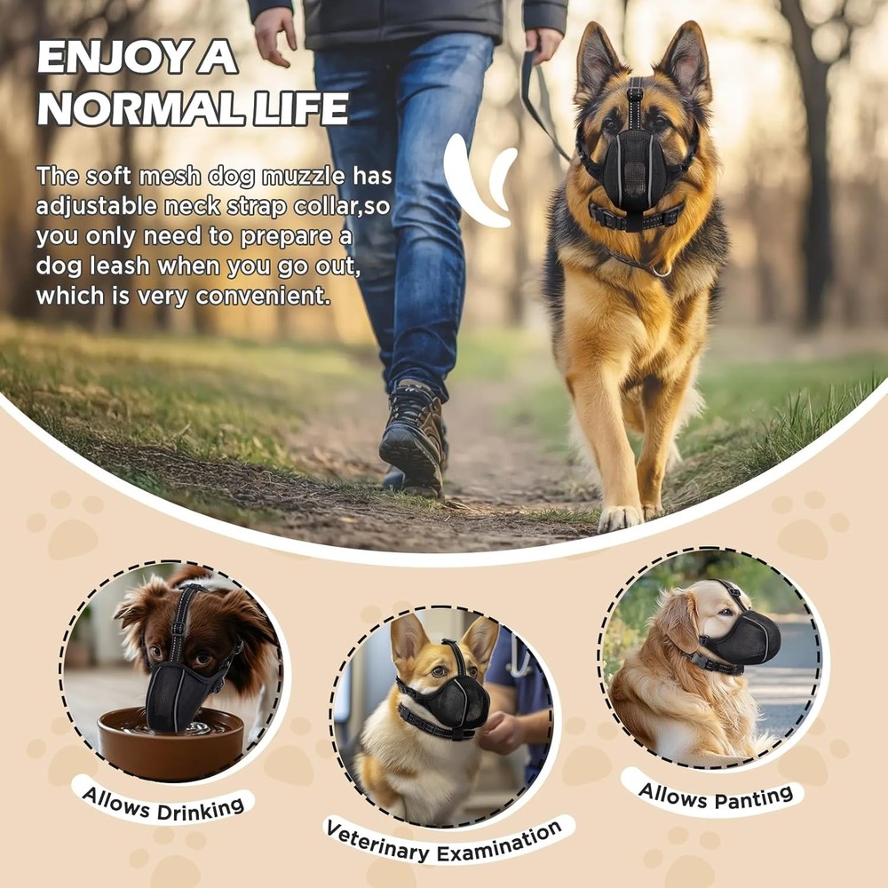 Soft Nylon Dog Muzzle with Reflective Edges - Secure Fit for Training & Grooming