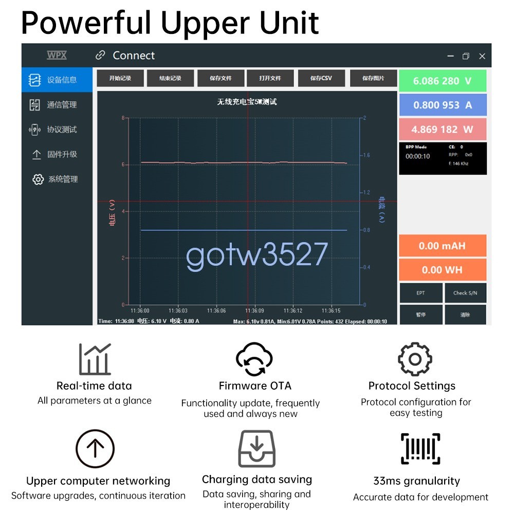 LCD Magnetic Wireless Charging Tester Voltage Current Power Meter Fast Charging