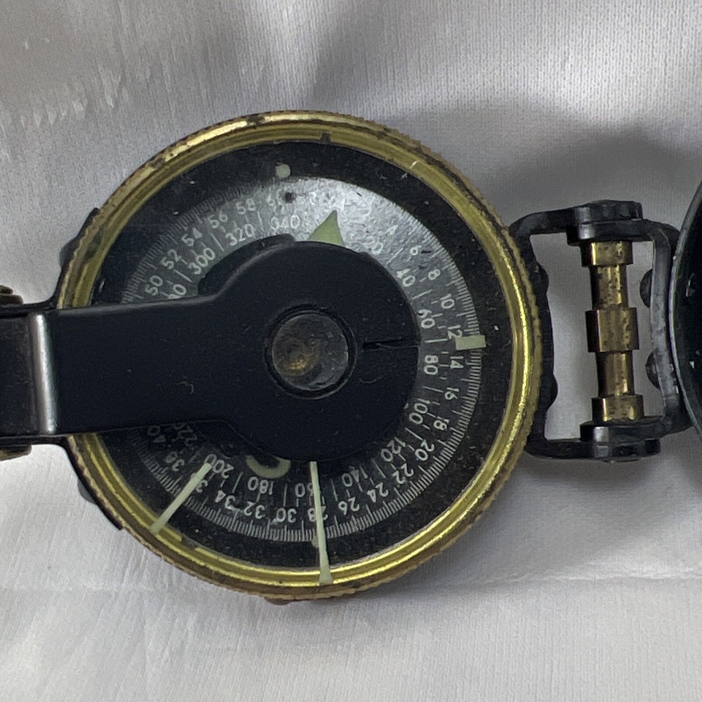 Vintage Compass In Plastic Case Engineer Handheld Black & Brass