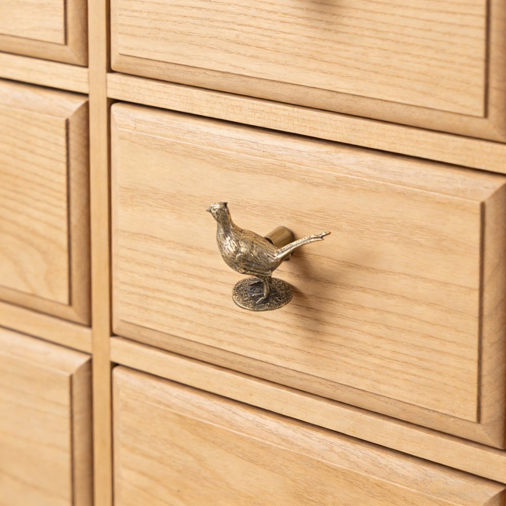 Antique Brass Bird Cabinet Knobs - Long Tailed Pheasant Drawer Pulls - Single