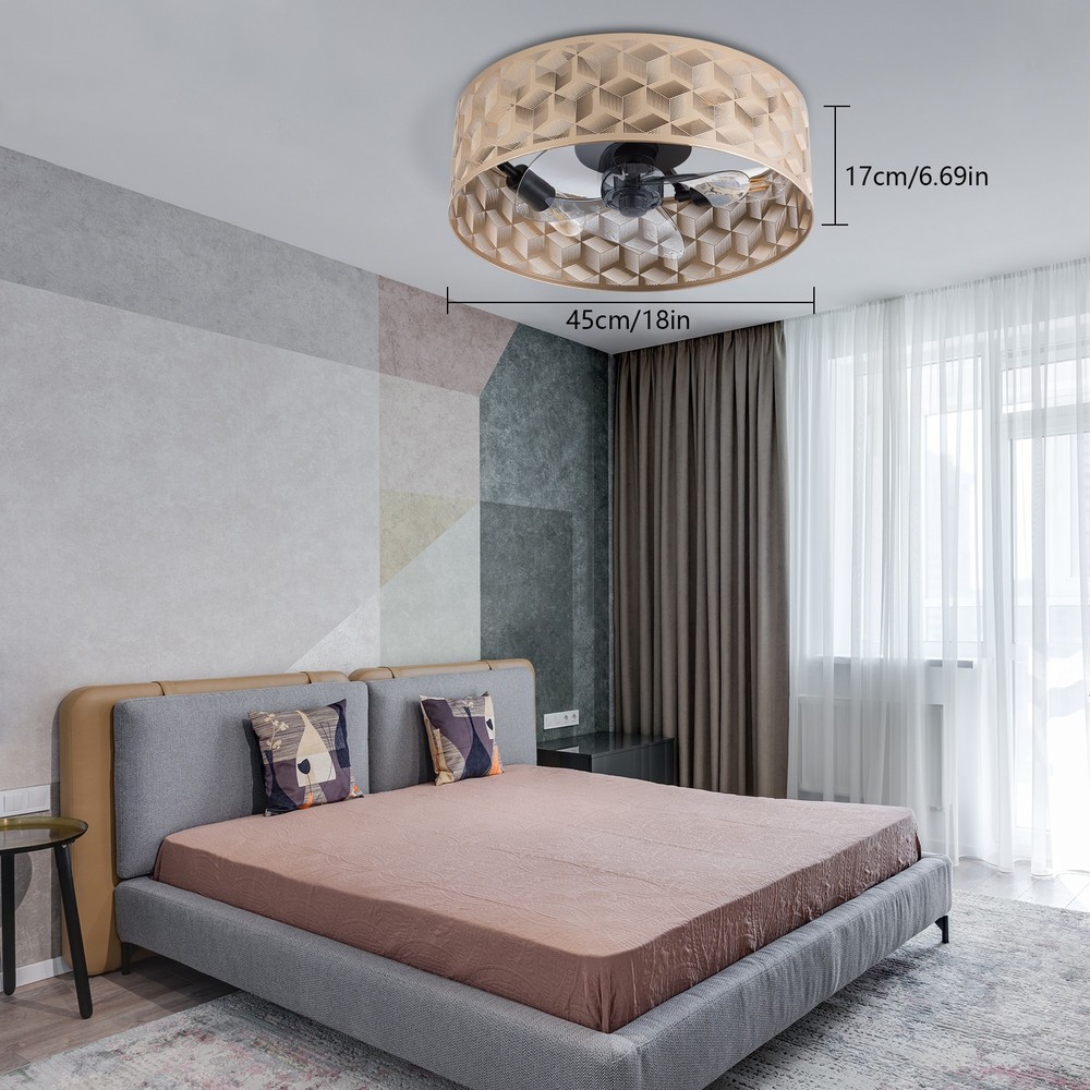 Modern Round Low Profile Ceiling Fan Light with Remote Control ?C 18" Indoor