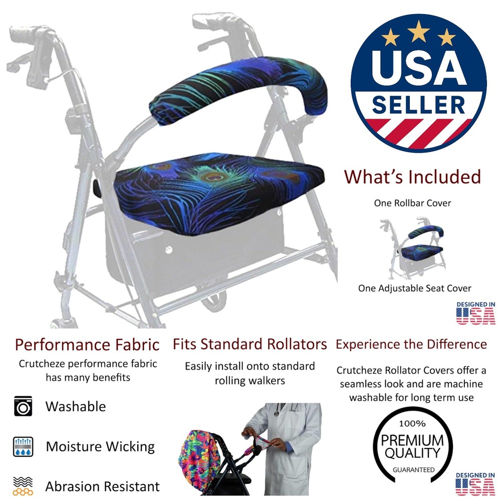 Protective Rollator Seat Cover Set with Peacock Feathers for Comfortable Use