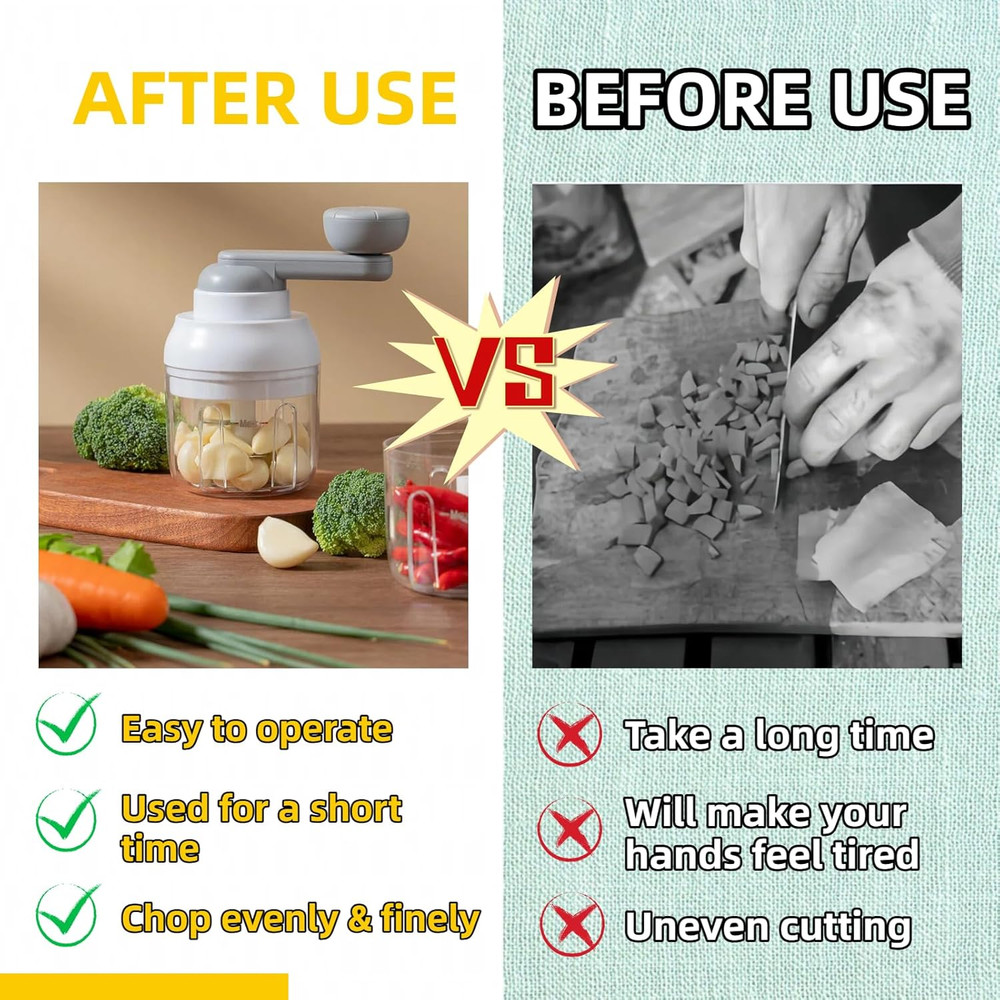 Multi-Functional Manual Food Processor Vegetable Chopper, Hand-Powered Handle On