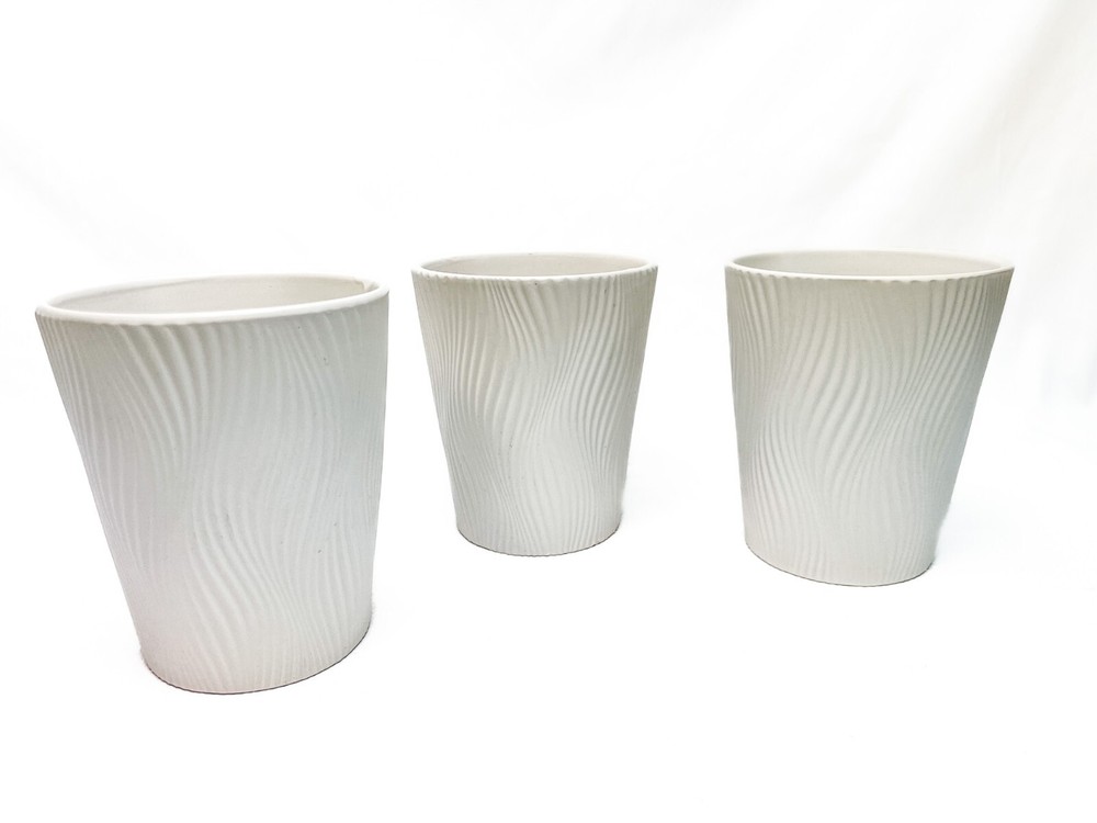 Ceramic Planter Flower Pots, Vertical Wave Pattern Off-White - FREE SHIPPING