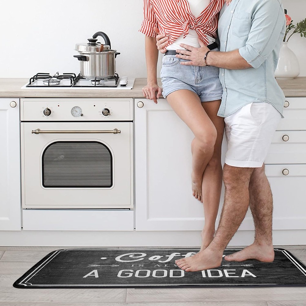 Kitchen Rug Black and White Coffee 1'8 x 3'3 (Rectangular),