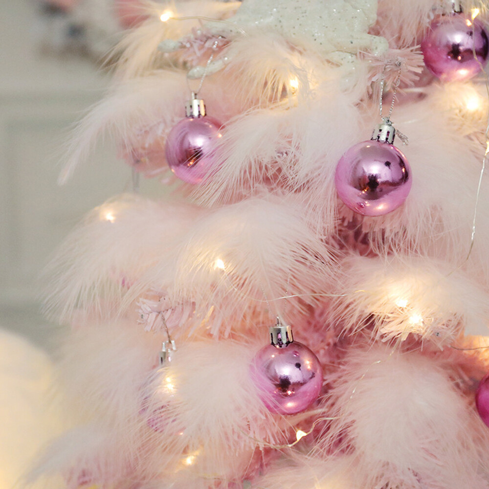 Artificial Mini Christmas Tree Feather with Light Ornaments Home Tabletop Decor