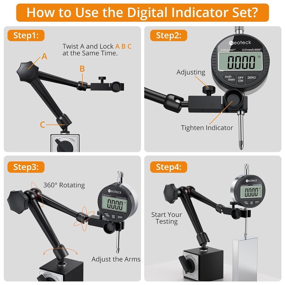 Universal Accurate Digital Dial Indicator - High Resolution - Magnetic Base