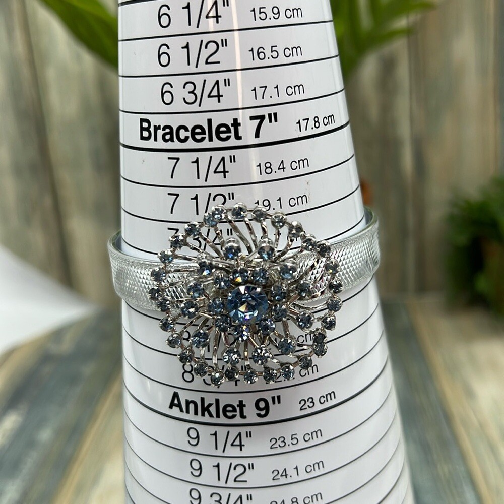 Adorned Crown Jewelry assemblage blue rhinestone silver sparkle bangle bracelet