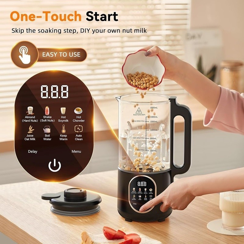 10-in-1 Nut Milk Maker Soy Milk Machine Automatic Blender W/ Cleaning Function