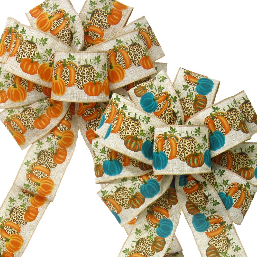 Wired Pumpkins Cheetah Fall Bows - Leopard Design bows for Autumn Decorations