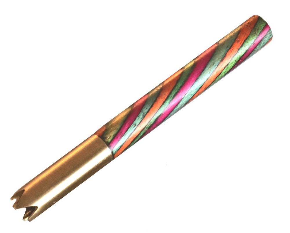 3" Rainbow Mango Wood One Hitter Pipe- Brass Pipe-Grinder Tip