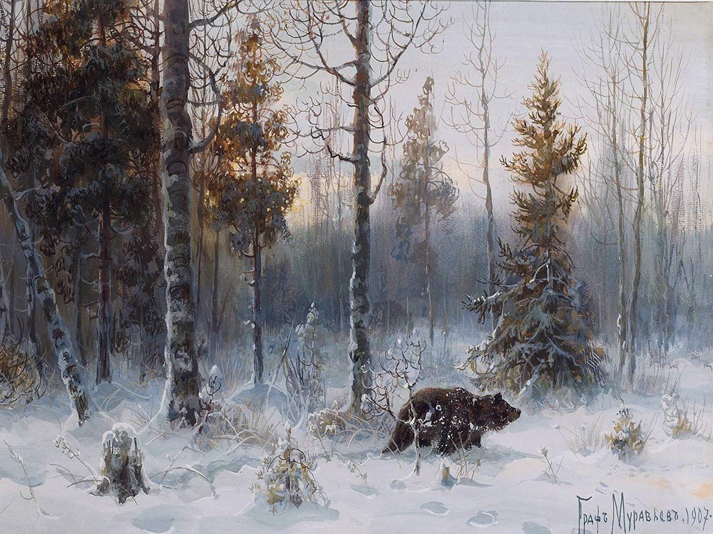 winter forest snow bear V. Muravyov Tile Mural Kitchen Backsplash Ceramic 10x8