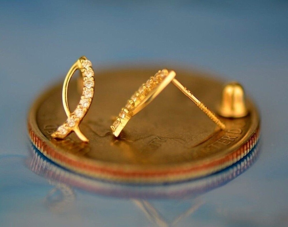 14k Yellow or White Gold Fish CZ Stud Earring