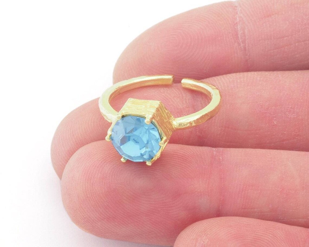 Hexagonal Brushed Edge Base Adjustable Ring Shiny Silver-Gold raw brass 4718