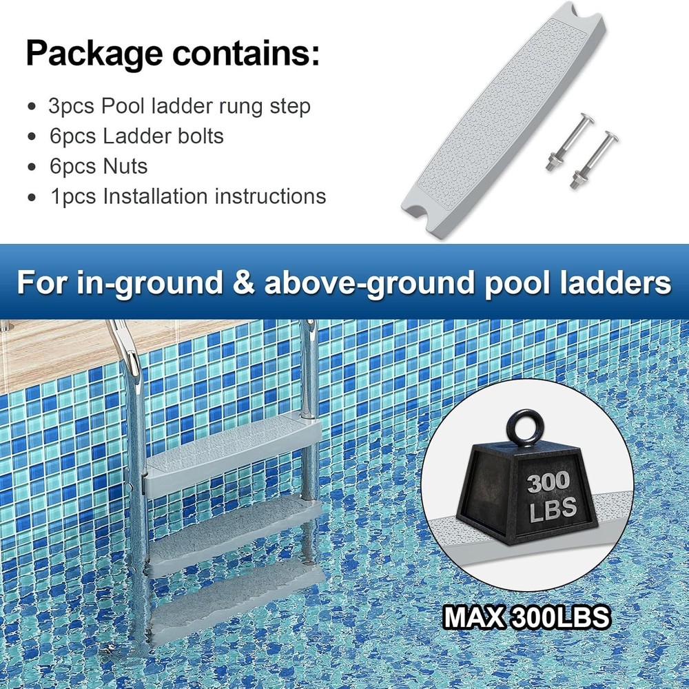3-Pack Non-Slip Universal Pool Ladder Steps - Reliable and Safe Design