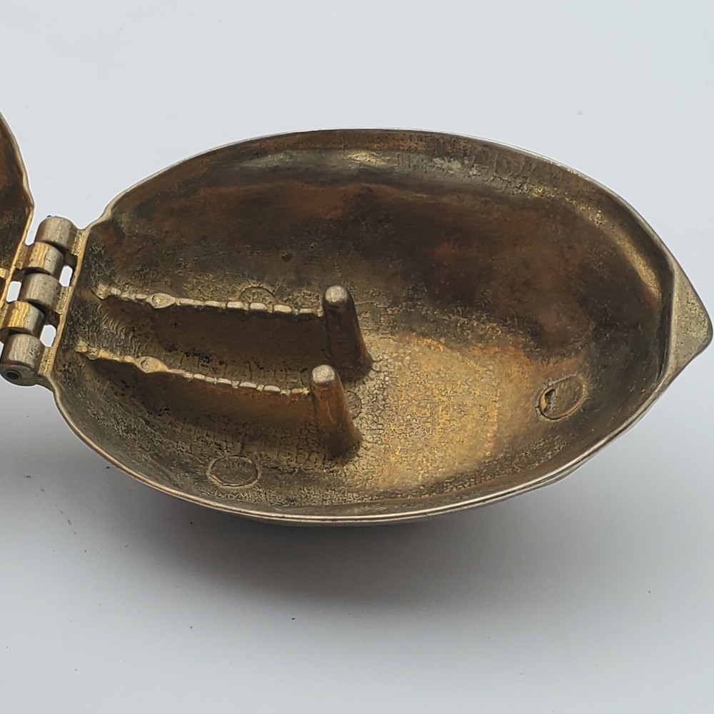 Vintage Heavy Brass Nutcracker Walnut Shaped Box Nut Cracker 1950’s