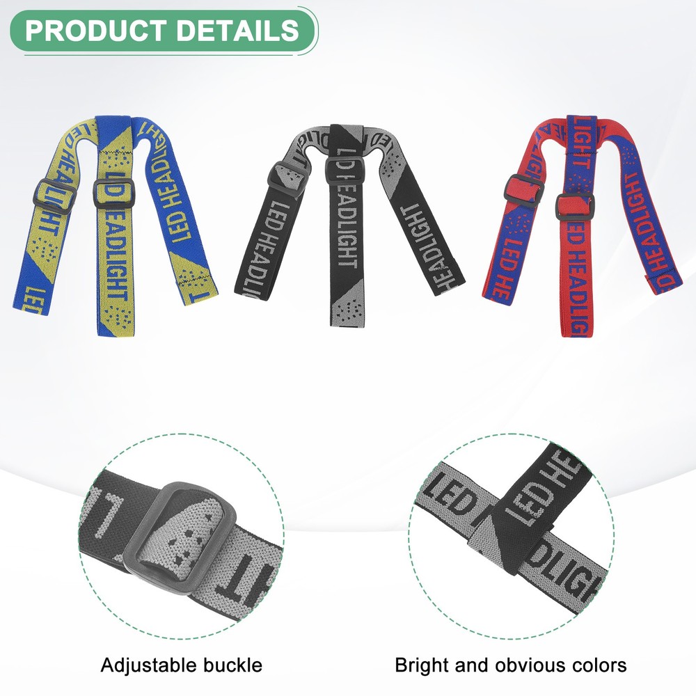 3-Pack Headlamp Strap Replacement Headband, Black Gray,Yellow Blue,Red Blue