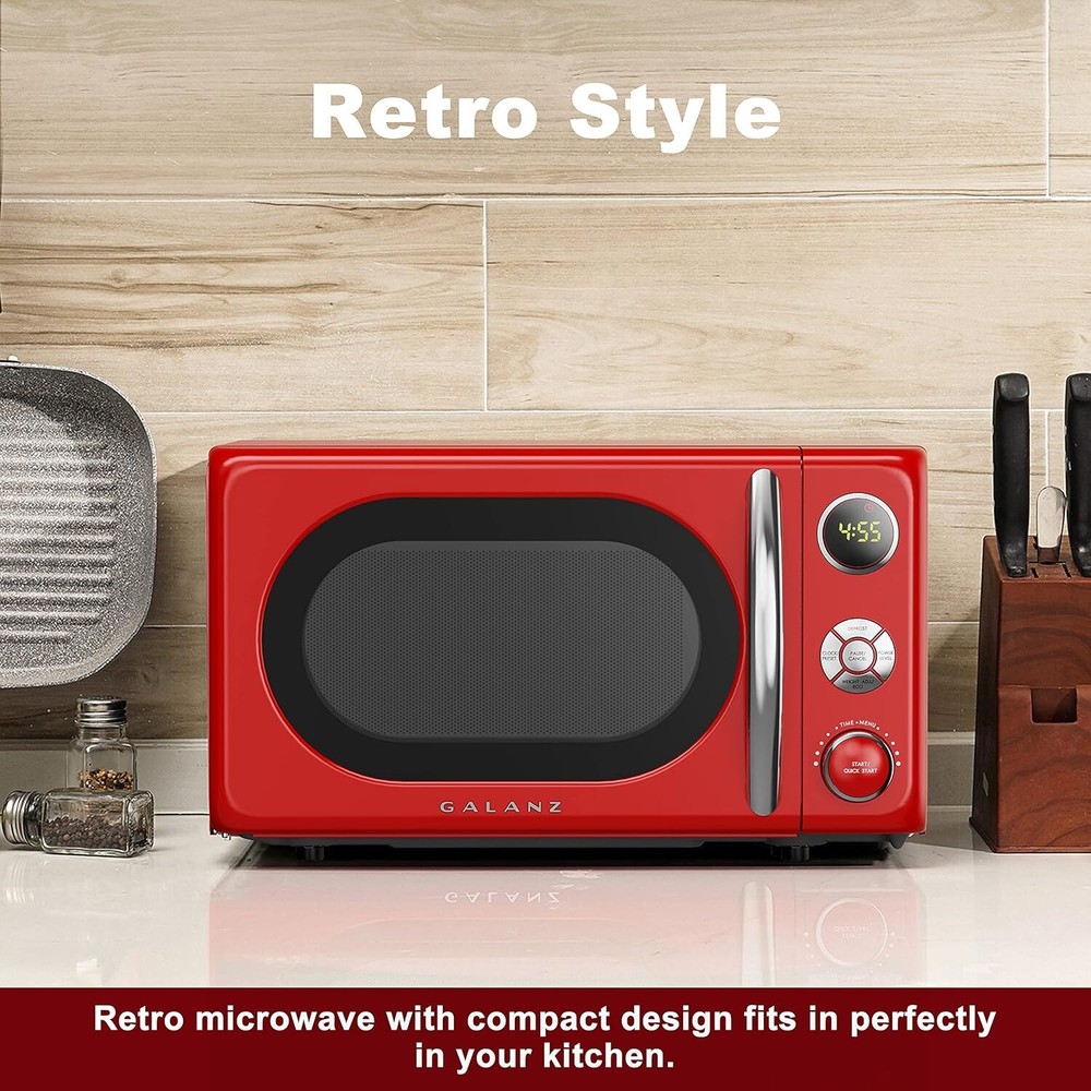 Microwave Oven LED Lighting Pull Handle Design Child Lock Retro Red 0.7 Cu.Ft