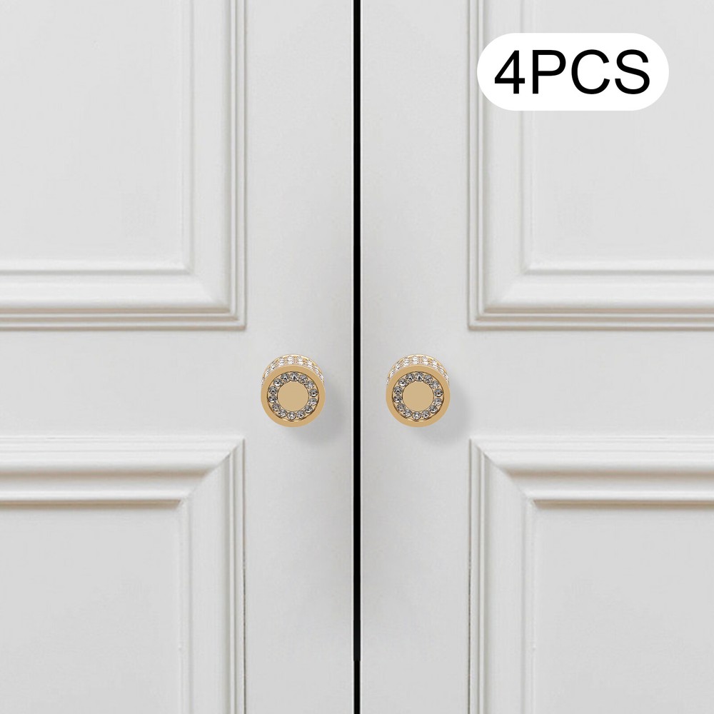 4 Pack Gold Cabinet Knobs Round Brhed Brass Kitchen Knobs Zinc Alloy Dresser