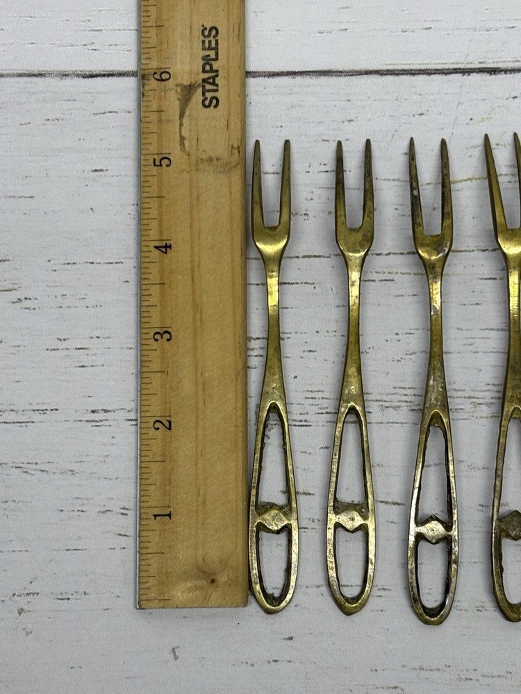 Solid Brass Olive Cocktail Fork Set With Semi Precious Stones