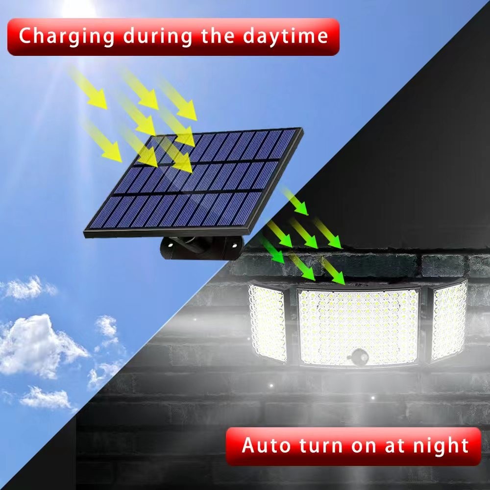 Solar-Powered LED Floodlight 3-Head Motion Sensor Security Light with Remote