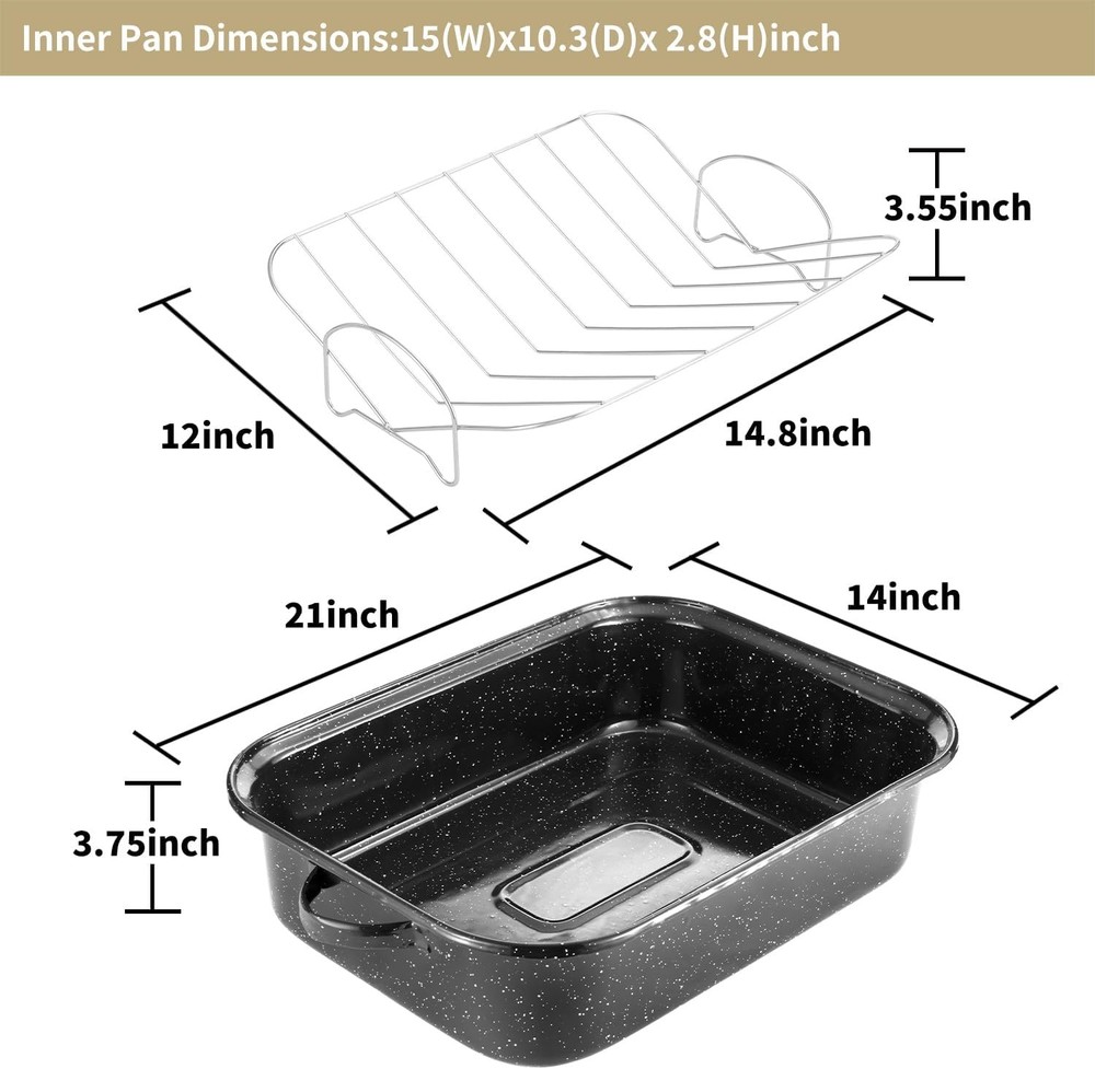 21Inch Roasting Pan, Extra Large Rectangle Roasting Pan , 25lb Capacity, Large