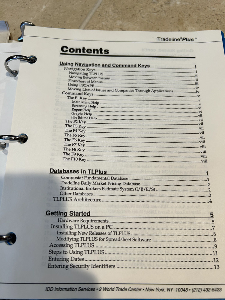 Tradeline Plus IDD Information services User's manual & software vintage