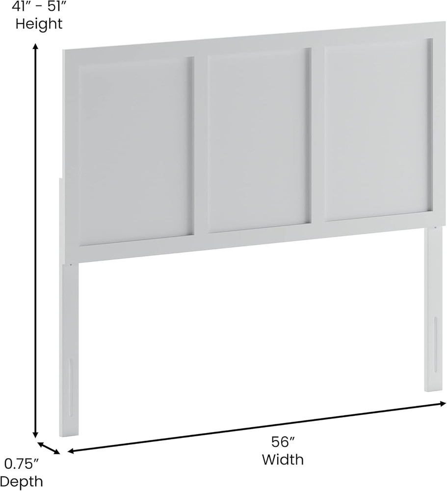 Elegant Full Size White Wooden Headboard with Three Panel Design